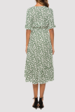Fashion Elegant Floral Frenulum Flounce Slit V Neck A Line Dresses