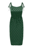 Fashion Bohemian Dot Slit Spaghetti Strap Printed Dresses