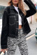 Fashion Street Solid Split Joint Turndown Collar Long Sleeve Loose Denim