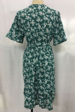 Fashion Street Print Split Joint V Neck Irregular Dresses
