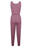 Fashion Casual Solid Frenulum O Neck Straight Jumpsuits
