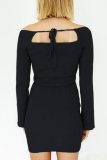 Casual Solid Frenulum Square Collar Pencil Skirt Dresses Sweater
