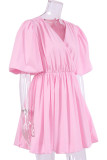 Fashion Casual Solid Split Joint V Neck Bud Dresses