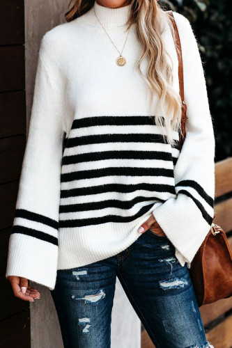 Fashion Street Striped Split Joint Half A Turtleneck Tops