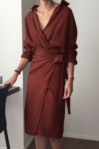 Fashion Street Solid Bandage Split Joint V Neck Irregular Dress Dresses