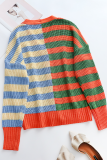Casual Striped Buckle V Neck Tops Sweater