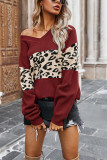 Fashion Street Leopard Split Joint V Neck Tops