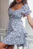 Casual Elegant Floral Flounce Strap Design Strapless A Line Dresses
