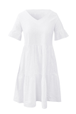 Casual Solid Split Joint Pocket V Neck A Line Dresses