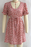 Casual Elegant Floral Hollowed Out Strap Design V Neck A Line Dresses