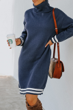 Casual Striped Basic Turtleneck Dresses