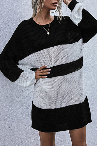 Fashion Street Striped Split Joint O Neck Tops