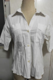 Fashion Casual Solid Split Joint Turndown Collar Tops