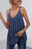 Casual Solid Split Joint Backless V Neck Tops