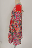Fashion Sweet Print Split Joint V Neck A Line Dresses