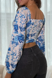Fashion Elegant Floral Square Collar Tops
