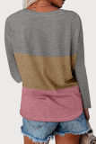 Casual Color Lump Split Joint V Neck Tops