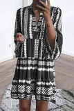 Casual Print Split Joint V Neck A Line Dresses