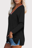 Casual Patchwork Slit Basic V Neck Tops