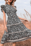 Elegant Floral Split Joint Frenulum Stringy Selvedge V Neck A Line Dresses