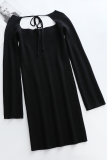 Casual Solid Frenulum Square Collar Pencil Skirt Dresses Sweater