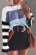 Fashion Casual Striped Split Joint O Neck Tops