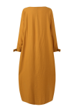 Casual Vintage Solid Buttons Slit O Neck Dresses
