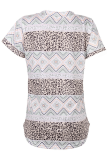 Casual Street Print Leopard Pocket V Neck T-Shirts