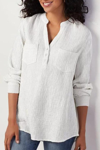 Fashion Street Solid Split Joint Mandarin Collar Tops