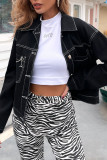 Fashion Street Solid Split Joint Turndown Collar Long Sleeve Loose Denim
