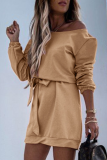 Casual Solid Split Joint Strap Design Oblique Collar Pencil Skirt Dresses