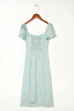 Elegant Floral Slit Fold Square Collar A Line Dresses