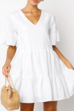 Fashion Sexy Solid Split Joint V Neck Pleated Dresses