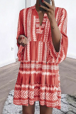 Casual Print Split Joint V Neck A Line Dresses
