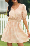 Sweet Print Buckle V Neck Dresses