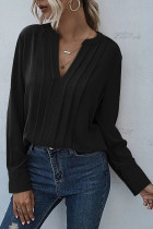 Fashion Street Solid Split Joint V Neck Tops