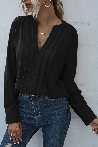 Fashion Street Solid Split Joint V Neck Tops