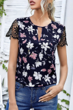 Casual Elegant Floral Lace Split Joint O Neck Tops