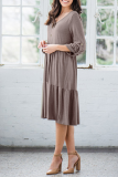 Casual Solid Split Joint Buckle V Neck A Line Dresses