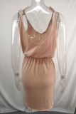 Fashion Casual Solid Split Joint V Neck A Line Dresses