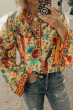 Street Print Split Joint Buttons Mandarin Collar Tops