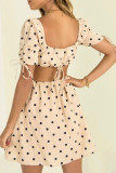 Fashion Casual Polka Dot Hollowed Out Square Collar A Line Dresses
