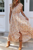 Fashion Street Print Frenulum V Neck Printed Dresses