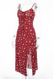 Fashion Street Print Slit Spaghetti Strap Printed Dresses