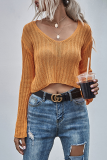 Casual Solid Basic V Neck Tops Sweater