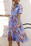 Fashion Street Print Split Joint Turndown Collar A Line Dresses