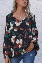 Fashion Casual Print V Neck Tops