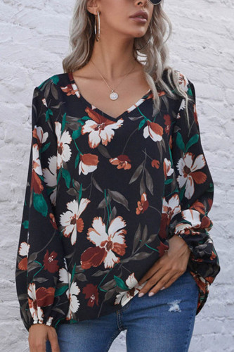Fashion Casual Print V Neck Tops