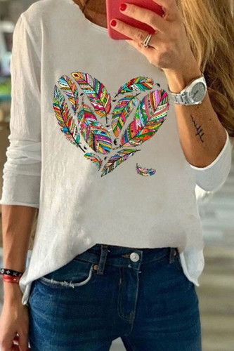 Fashion Sweet Print O Neck Tops