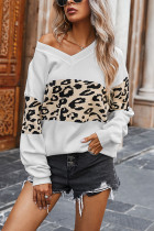 Fashion Street Leopard Split Joint V Neck Tops